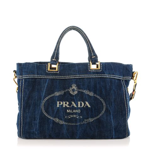 prada tote brown|Prada denim tote.